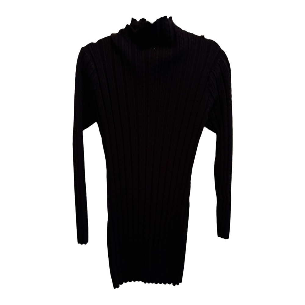 Black Ribbed Ruffle Mock Neck Sweater Dress - Picture 4 of 5